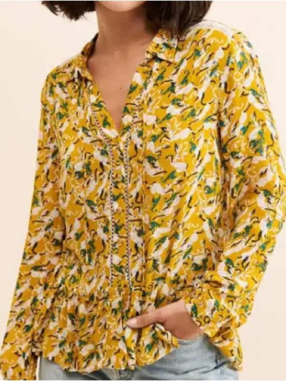 Maeve Anthropologie Janie Rabbit Print Peasant Blouse Mustard Yellow Size 10